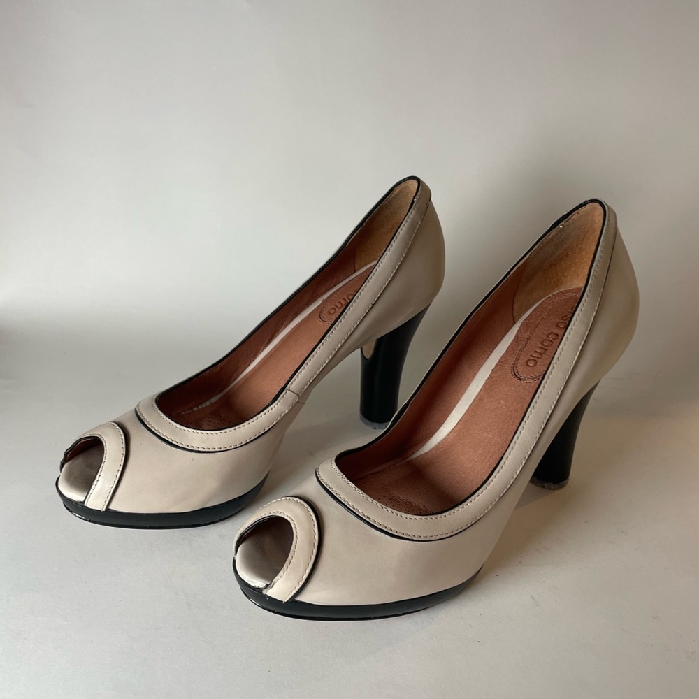 Corso Como Cream Peep-Toe Heels with Chunky Design